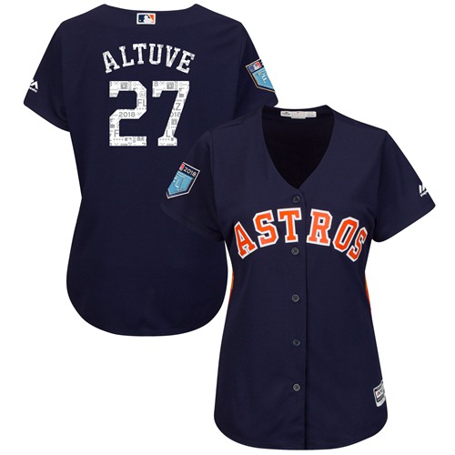 Astros #27 Jose Altuve Navy Blue 2018 Spring Training Cool Base Women's Stitched MLB Jersey - Click Image to Close